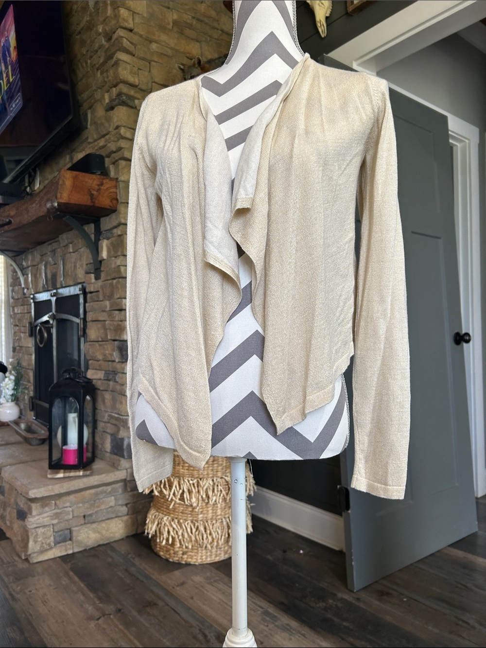 Lilly Pulitzer Light Cream Draped Open-Front Cardigan